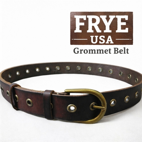 Frye Accessories - FRYE Brown Leather Brass Grommet Belt Made in USA Size Large